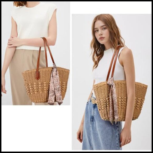 New Large Straw Bag Womens Summer Beach Bag Woven Tote Bag  Straw Tote Bag Woven Beach Shoulder Handbag Summer Boho Chic Large Capacity